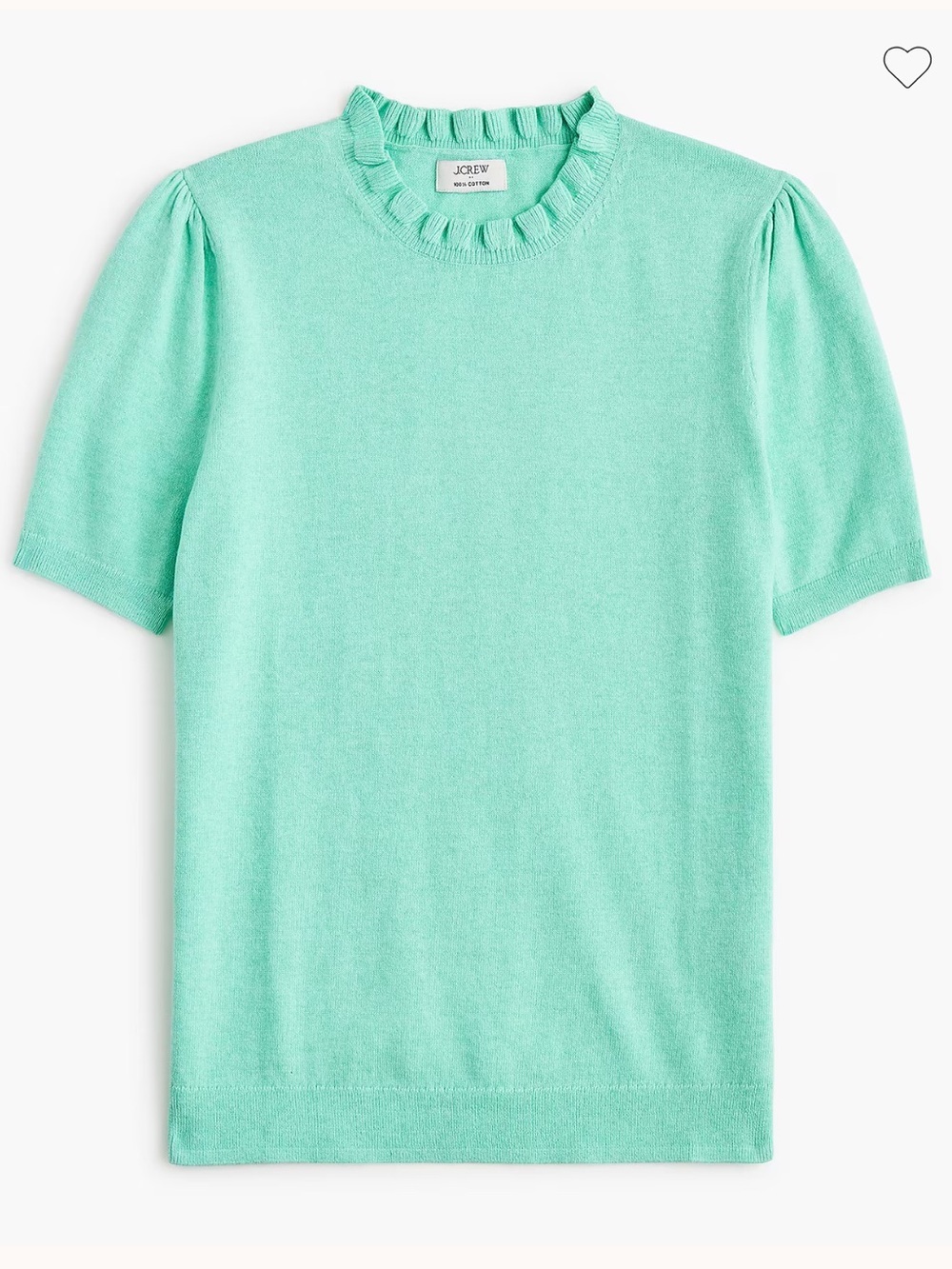J crew heather sand washed mint Short-sleeve cotton ruffleneck sweater